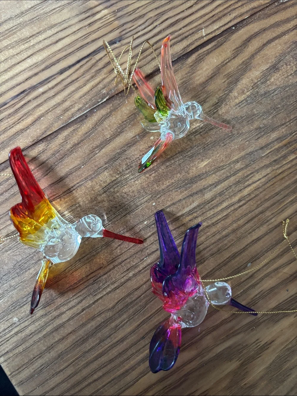 Hand-Blown Glass Hummingbird Ornaments - Multicolor